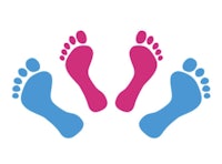 a pair of blue and pink footprints on a white background